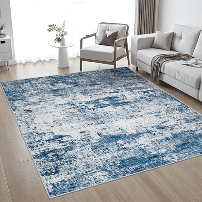 Area Rug Living Room: 5x5 Modern Washable Indoor Soft Carpet Blue | - Image 2