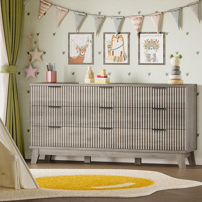 BORNOON 63" Long Dresser for Bedroom, 9-Drawer Fluted Dresser, Extra-Wide Wood - Image 8