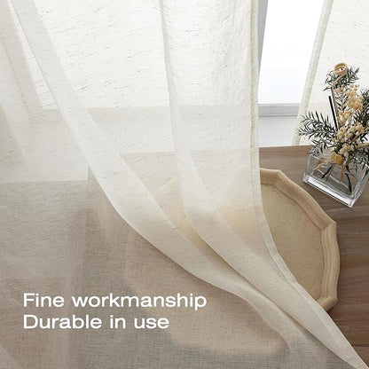 Simplebrand Natural Linen Textured Sheer Curtains 84 inches Length 2 Panels Set - Image 7