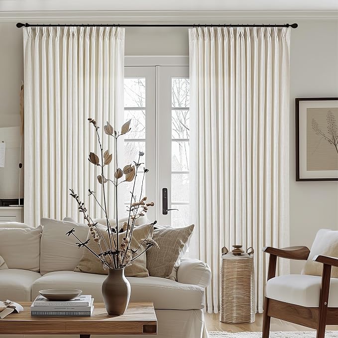 Natural Extra Wide Pinch Pleat 100 x 102 Inch Linen Curtains | Cream Ivory - Image 6