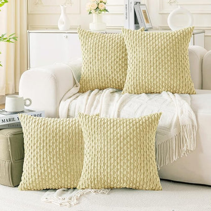 Set of 4 Pale Yellow Decorative Throw Pillow Covers 22x22 Inch Corduroy Pillow by Cozoomy