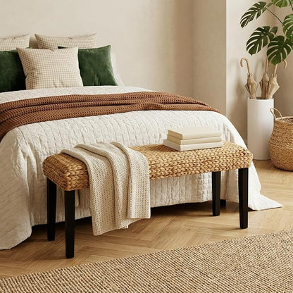 Entryway Bench with Solid Wood Acacia, Water Hyacinth Indoor Bench Seat - Image 9
