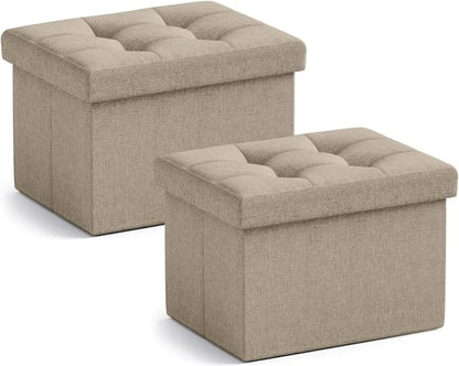 Ornavo Home Small Storage Ottoman, Foldable Collapsible Rectangle Linen Ottoman by OrnavoHome