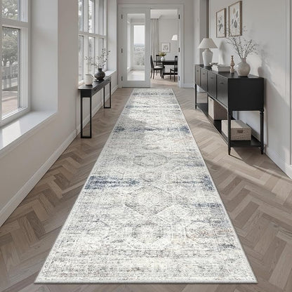 Soalmost Runner Rug 2x12 Washable Hallway Kitchen Runners Blue/Ivory | Non-Slip by Soalmost