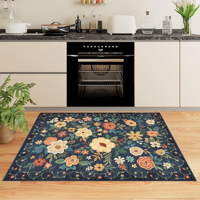 DUKINO 3x5 Area Rug, Floral Washable Rug - Image 4
