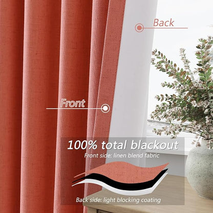 Coral 100% Blackout Linen Curtains 102 Inch Length 2 Panels Set - Image 4