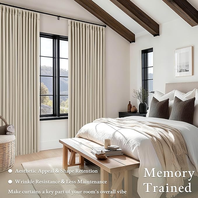 Extra Long Blackout Pleated 126 Inch Curtains Floor Ceiling Oatmeal Beige | - Image 4