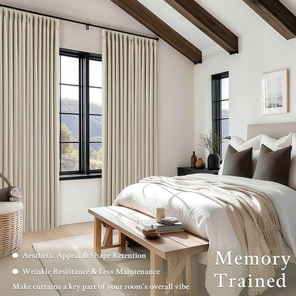 Oatmeal 102 Inch Blackout Linen Pleated Curtains - Image 5