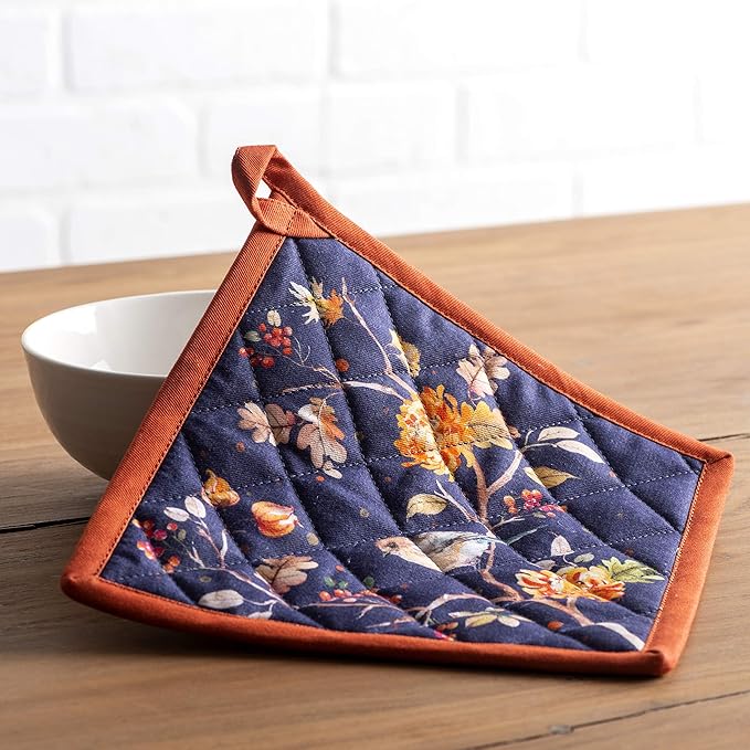 Maison d' Hermine 100% Cotton Oven Mitt & Pot Holder Set (7.5"x13" & 8"x8") Heat Resistant BBQ Cooking Gloves with Loop, Baking, Grilling, Kitchen, Handling Hot Pans (Kelim - Infinity)