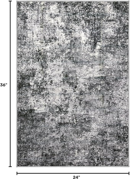 DMOYEST 2x3 Entryway Area Rug Washable Abstract Grey Small Carpet | Neutral - Image 2