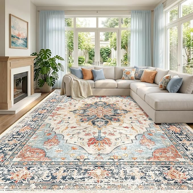 RELEANY Washable Area Rug, Large 9'x12', Water Repellent, Pet Friendly by RELEANY