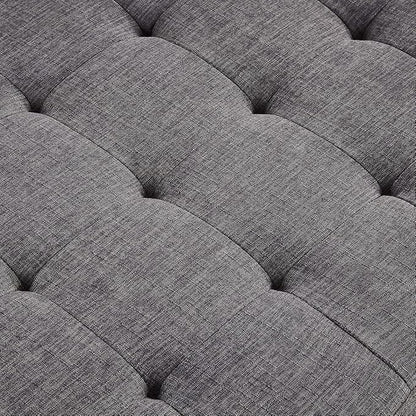 24KF Large Square Upholstered Tufted Linen Ottoman Coffee Table, Large Footrest - Image 5