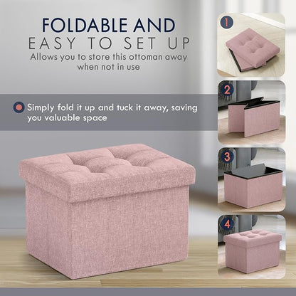 Ornavo Home Small Storage Ottoman, Foldable Collapsible Rectangle Linen Ottoman - Image 5