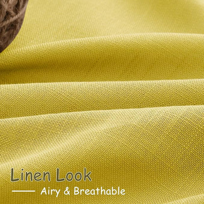 Celery Yellow Linen Curtains 84 Inch Length 2 Panels Set - Image 5