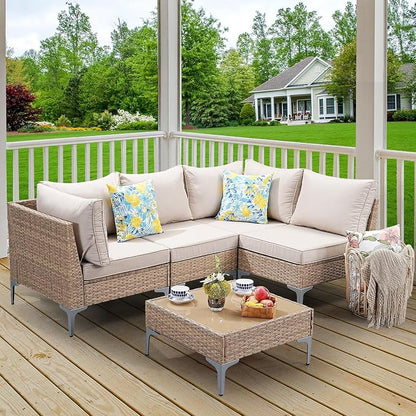 5-Piece Patio Furniture Set, Outdoor Wicker Sectional Sofa - Image 7