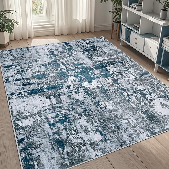 5x8 Area Rugs for Living Room Washable Bedroom Dining Room Navy Grey | Modern by Aelenmu