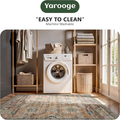 5x7 Area Rugs, Vintage Retro Soft Washable Rug, Non-Slip Low Pile Rugs - Image 5