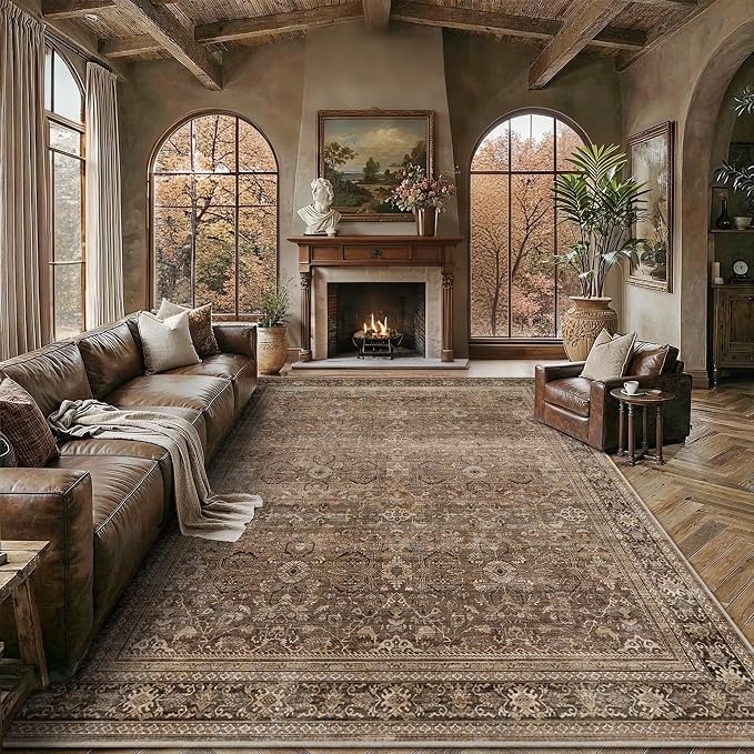 Schweek 9x12 Area Rug for Living Room Washable Vintage Non Slip Rugs Brown | by Schweek