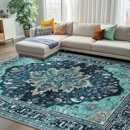 RELEANY Washable Area Rug, Teal | Non-Slip, Water Repellent, Pet Friendly by RELEANY