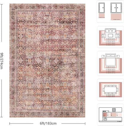 6x9 Area Rugs - Washable Vintage Retro Living Room Rug, Soft Ultra Thin Non - Image 2