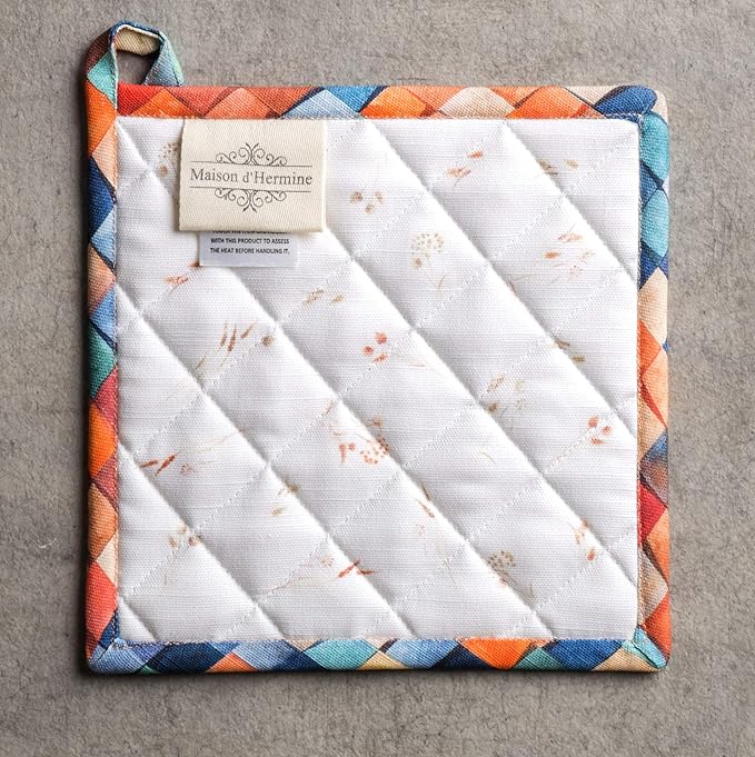 Maison d' Hermine Pot Holders 100% Cotton Heat Resistant Potholders 8" x 8" Hot Pads with Loop BBQ, Cooking, Baking, Grilling, Kitchen, Handling Hot Pans (Pack of 1, Faisan D'Automne)