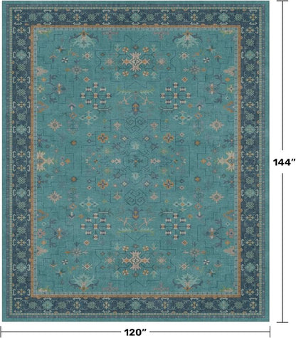 Washable 10x12 Large Teal Teal Boho Living Room Rug - Image 2