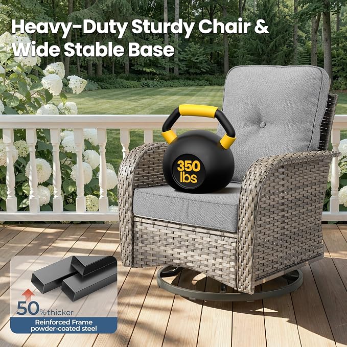 Outdoor Swivel Rocker Patio Chairs, 3 Piece Patio Furniture Set - Image 6