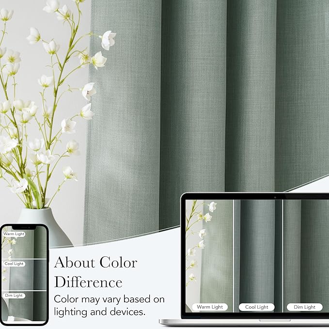 NICETOWN Short Faux Linen Sage Green Blackout Curtains 63 inches Long - Image 5