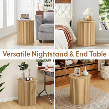 AVZEAR Small Round Side Table Fluted Night Stand Set of 2, Modern Boho End Table - Image 4