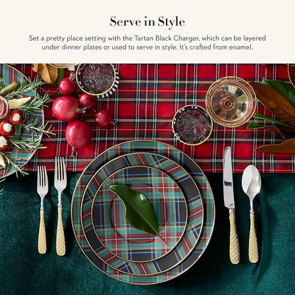 MACKENZIE-CHILDS Enamel Charger Plate, Charger Decoration for Dinner Plates or Home Decor, 12 Inches, Black Tartan, Set of 1