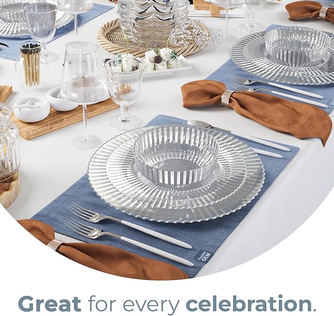 Exquisite 40 Piece Plastic Disposable Plates Set For 20 Guests I 20 X 9 Inch & 20 X 11 Inch Disposable Plastic Plates | Color: Clear | Great for Weddings Parties And Formal Occasions