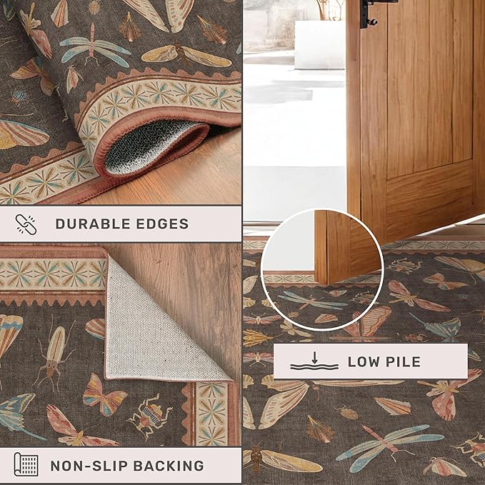 Orange Brown Hallway Runner Rug 2'6"x12', Soft Low Pile Non Slip Carpet - Image 4