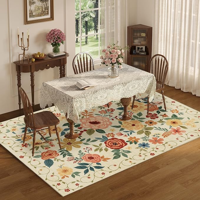 DUKINO 6x9 Area Rugs, Floral Washable Rug - Image 4