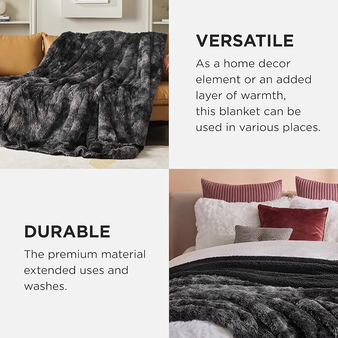 Bedsure GentleSoft Fuzzy Sherpa Faux Fur Twin Blanket Tie Dye Black Cozy Gifts - Image 4