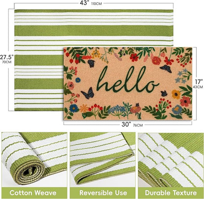 Front Door Mat Set, 2-Piece Spring Floral Hello Welcome Doormat | Layered porch - Image 2