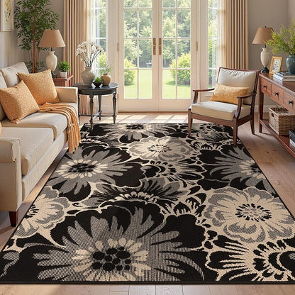 Findosom Washable Area Rug 5x7, Non Slip High-Low Textured Floral Rugs by Findosom
