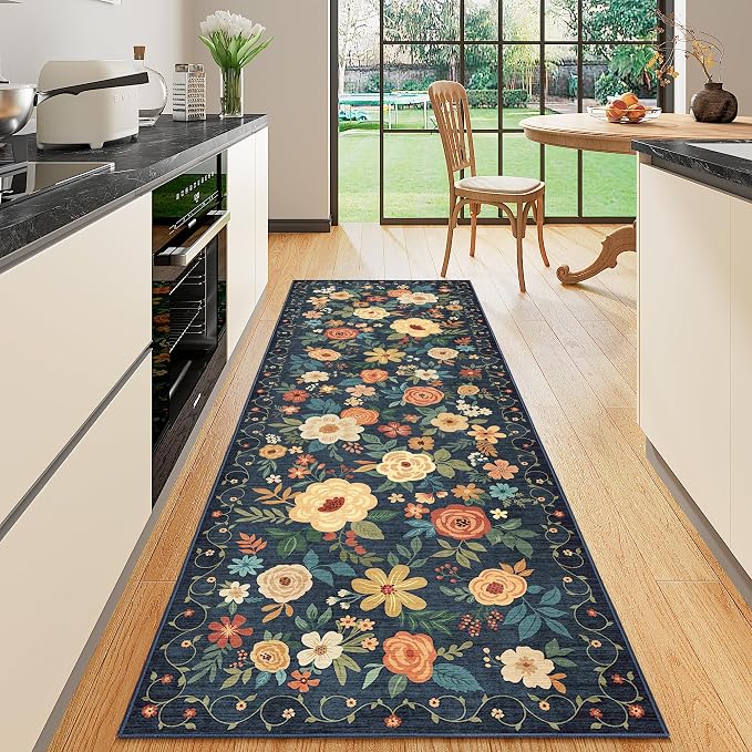 DUKINO 2x6 Runner Rug for Hallway Washable Kitchen Rugs Non Slip, Floral Indoor by DUKINO