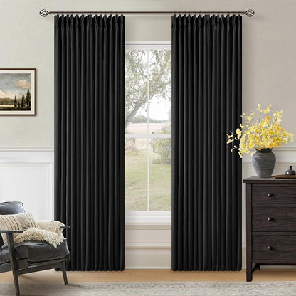 Black 80 Inch Pinch Pleated 100% Blackout Curtains by Twodrapes