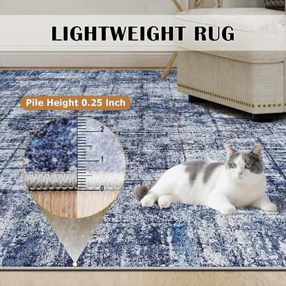 9x12 Washable Area Rug for Living Room Bedroom: Non-Slip Modern Navy Blue | - Image 7