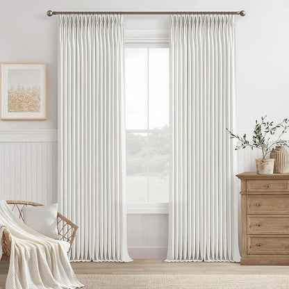 Farmhouse 126 Inch Pleat Thick Linen Beige White Semi Sheer Curtains 50x126 | by Twodrapes