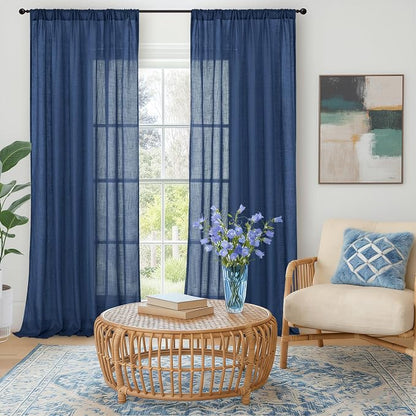 BGment Linen Navy Blue Curtains 96 Inches Long - Image 2