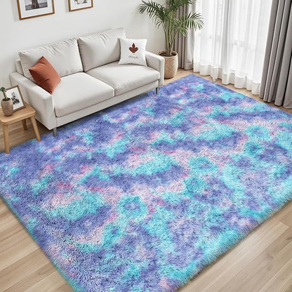 PLHXFR 5x7 Area Rugs Living Room: Fluffy Bedroom Soft Shag Rug Kid Rainbow | - Image 7