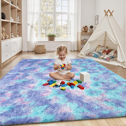 PLHXFR 4x6 Area Rugs Living Room: Fluffy Bedroom Soft Shag Rug Kid Rainbow | - Image 4