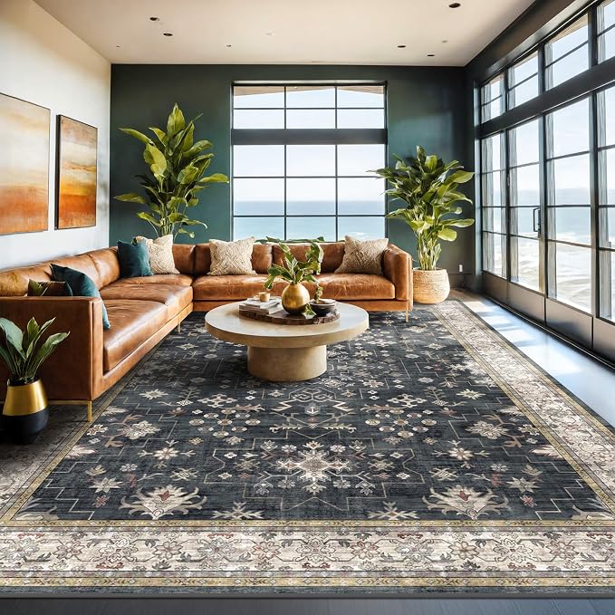Black Farmhouse Washable 8x10 Area Rugs - Image 8
