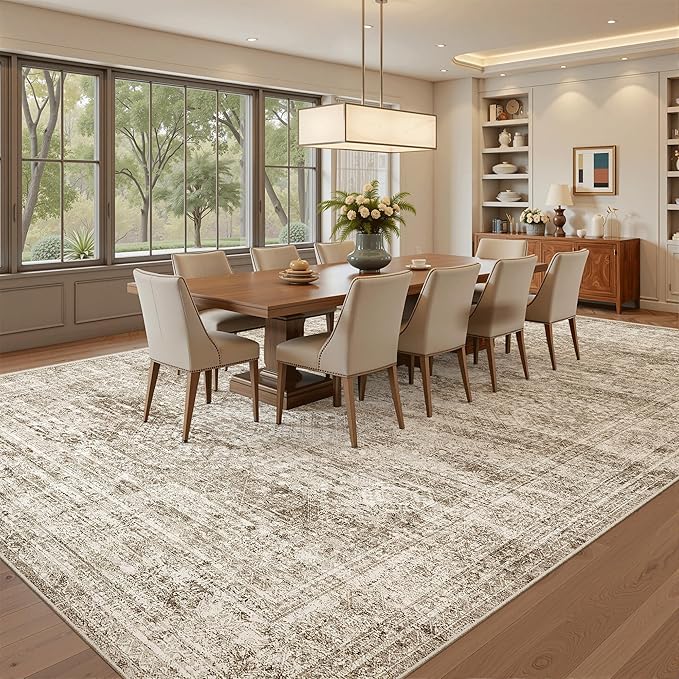 Soalmost 10x12 Area Rugs for Living Room Washable Rug Non-Slip Brown | Large - Image 3