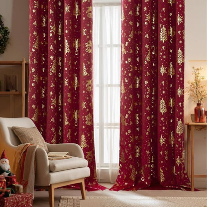 NICETOWN 2 Panels Christmas Red Curtains 52 x 84 Inch, Xmas Theme Window by NICETOWN