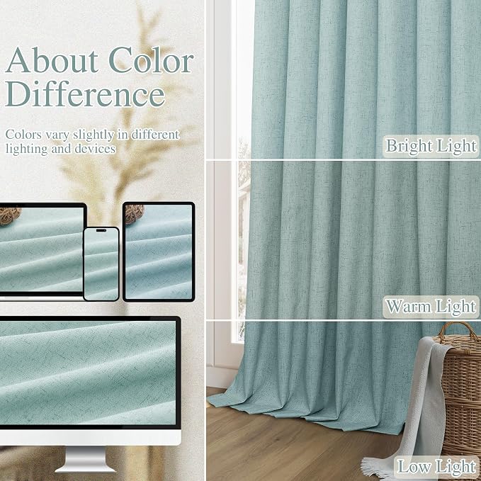 100% Blackout Linen Curtains 90 Inch Length 2 Panels Set - Image 7