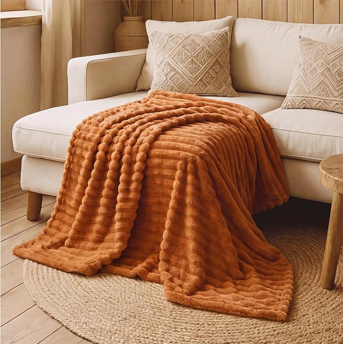 Bedsure Soft Twin Blanket for Bed Decor Gifts Burnt Orange 60"x80" | Birthday - Image 8