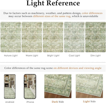 5x7 Light Green Vintage Floral Washable Area Rug - Image 8