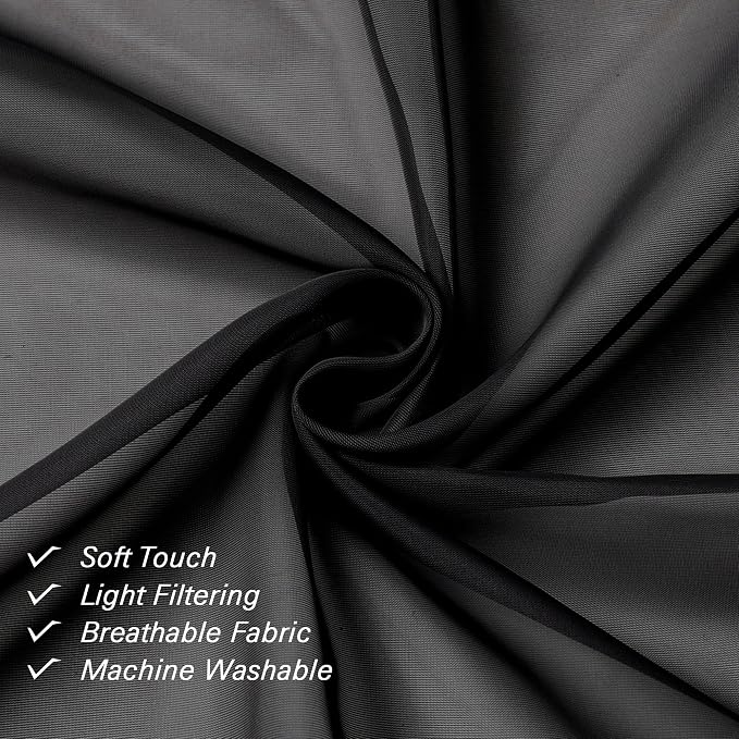 Black Sheer Valance for Windows 14 Inch Length 2 Pieces, Light Reducing Voile - Image 4